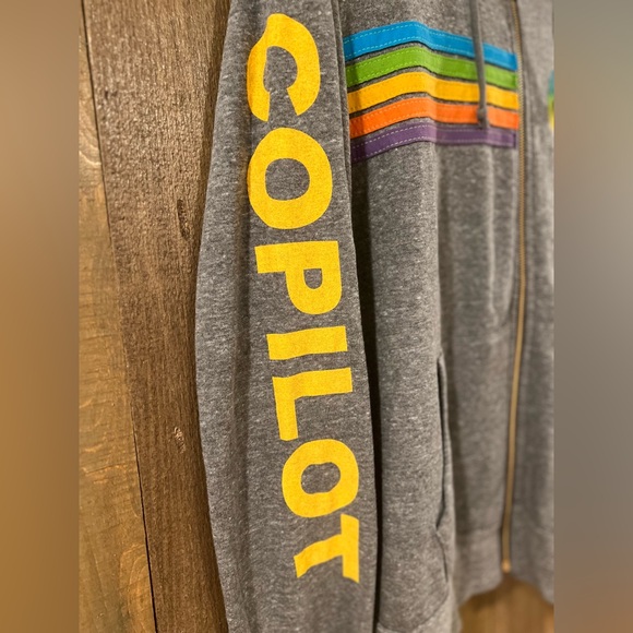 Aviator Nation Hoodie Gray Copilot Five Stripe Rainbow Full Zip Knit Jacket - Picture 6 of 9